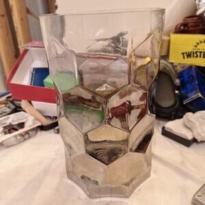 Glass Vase With Metalic Finish 6"x9.75". Art Decco Beehive Pattern